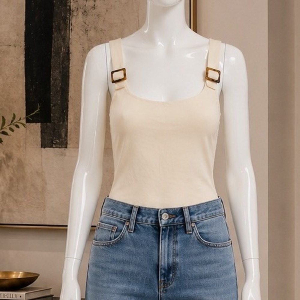 & Other Stories Womens Tank Top Cream Tortoiseshell Buckle Strap Size 4